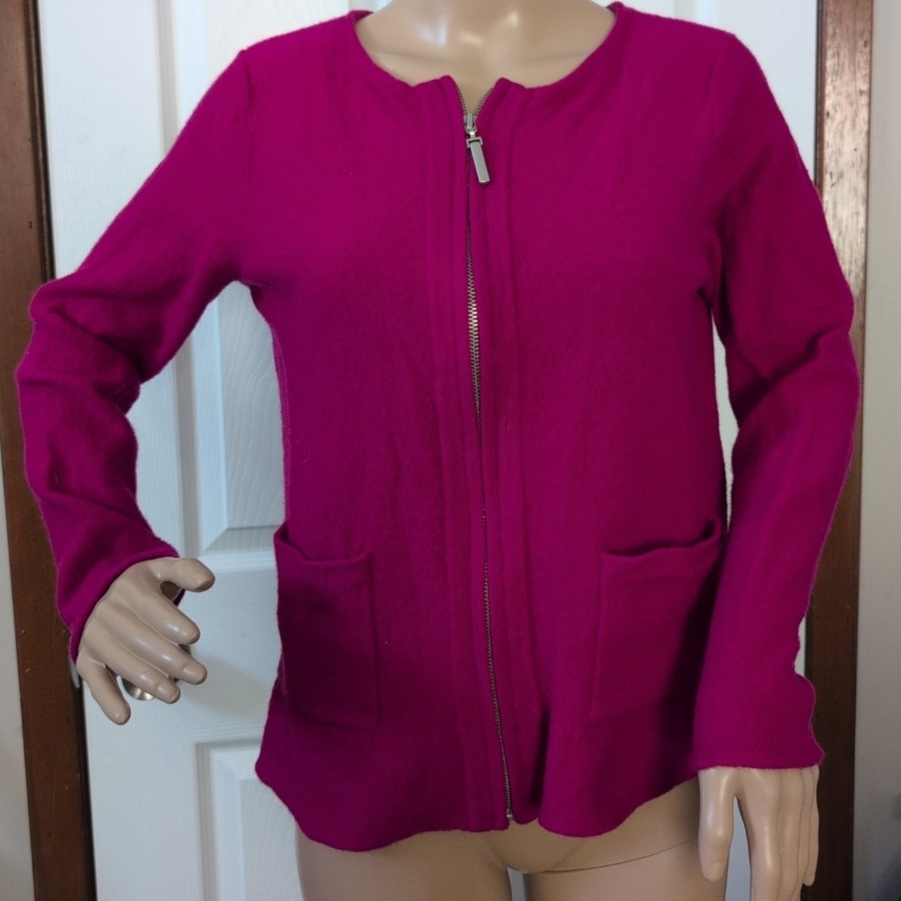 Chico's Vibrant Pink 100% Wool Front-Zip Jacket Size 2